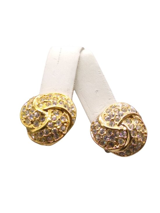 Roman Jewelry - Vintage ROMAN Pave Crystal Knot Earrings, Gold Tone Studs